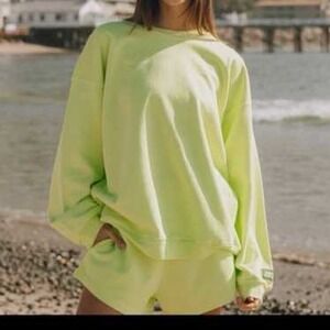 Daily Drills Neon Lime Terry Sweatshirt & Shorts Matching Set XS